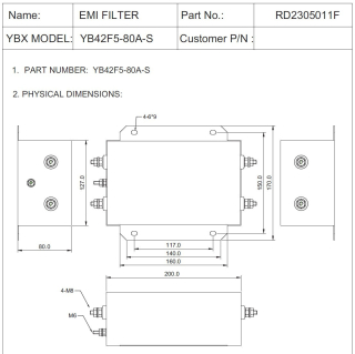 Фото - Фільтр ВЧ EMI 250VAC 80A 1ф YB42F5-80A-S