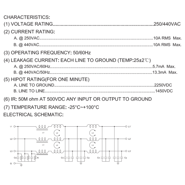 Фото - Фільтр ВЧ EMI 250/440VAC YX84G3-10A-T