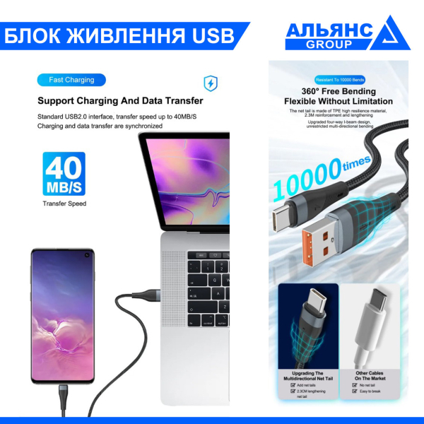Фото - Блок живлення 1USB 18 Вт + Кабель USB type C 2м.