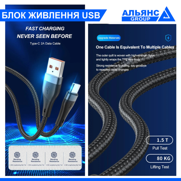Фото - Блок живлення 1USB 18 Вт + Кабель USB type C 2м.