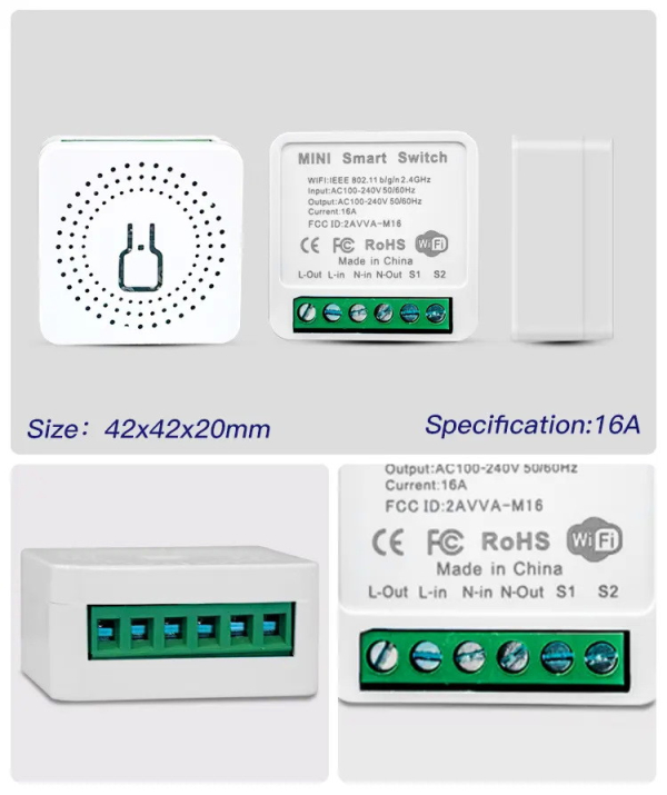 Фото - Tuya 16A WiFi 1 канальний міні пермикач