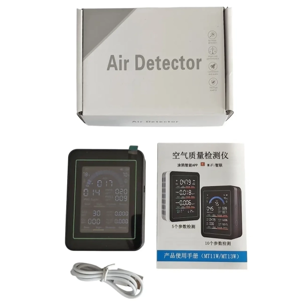 Фото - Монітор якості довкілля Z N-MT13W чорний, AQI, CO2, CO, PM2.5, PM10, PM0.3, температура, вологість, HCHO, TVOC, WiFi Tuya, історія