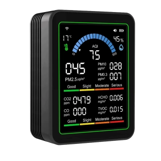 Фото - Монітор якості довкілля Z N-MT13W чорний, AQI, CO2, CO, PM2.5, PM10, PM0.3, температура, вологість, HCHO, TVOC, WiFi Tuya, історія