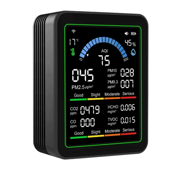 Фото - Монітор якості довкілля Z N-MT13W чорний, AQI, CO2, CO, PM2.5, PM10, PM0.3, температура, вологість, HCHO, TVOC, WiFi Tuya, історія