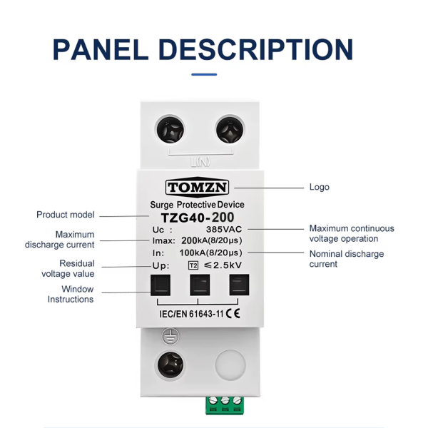 Фото - Обмежувач перенапруги SPD AC 385V 200KA, 1полюс, TOMZN, TZG40-160