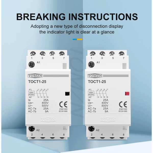 Фото - Контактор модульний 220V AC/DC/25A, TOCT1-25, 4полюси, 4NO, DIN рейка, TOMZN