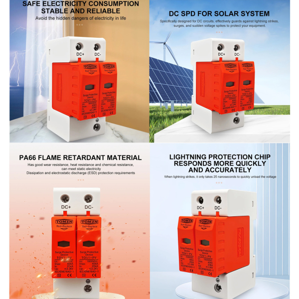 Фото - Обмежувач перенапруги SPD DC 600V 20-40KA 2полюси TOMZN TOV1-PV
